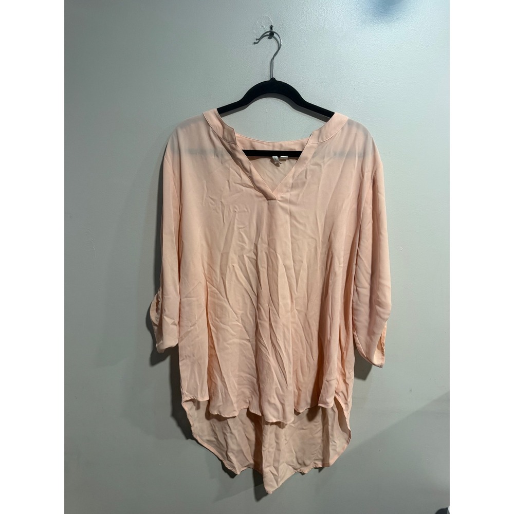 Cato Womens Peach V-Neck Roll Tab Sleeve High Low Blouse Top Size 18/20W‎